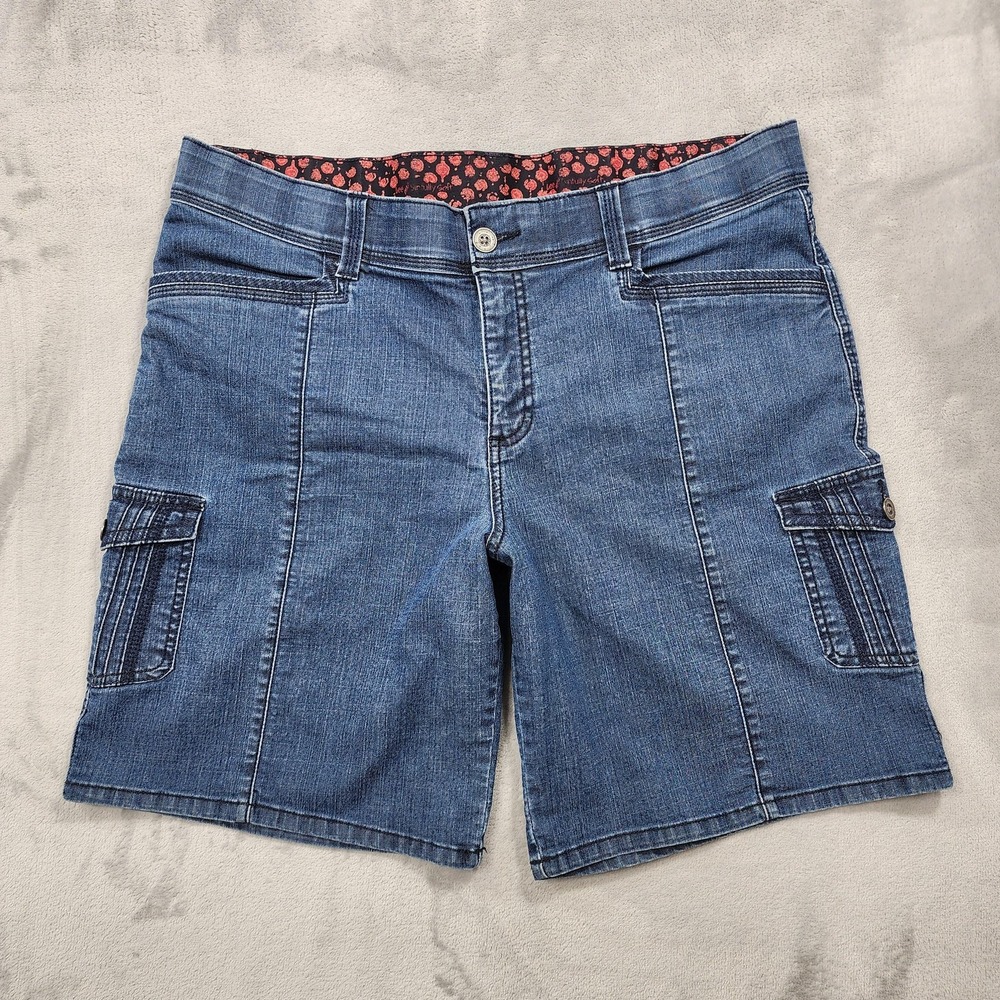 Lee Shorts Womens 18 Blue Denim‎ Cargo Utility Bermuda Stretch Sinfully Soft